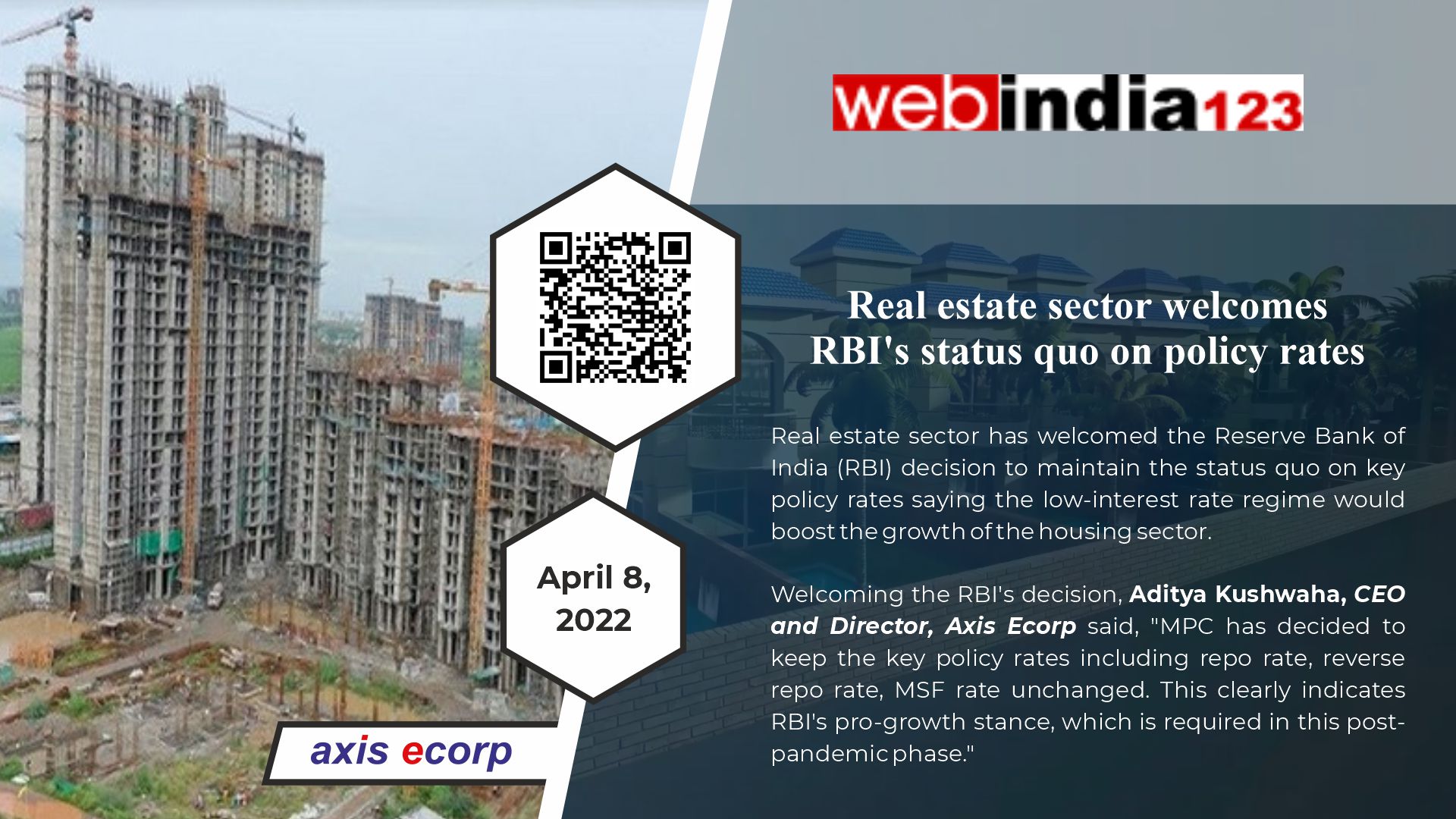 Real estate sector welcomes RBI's status quo on policy rates