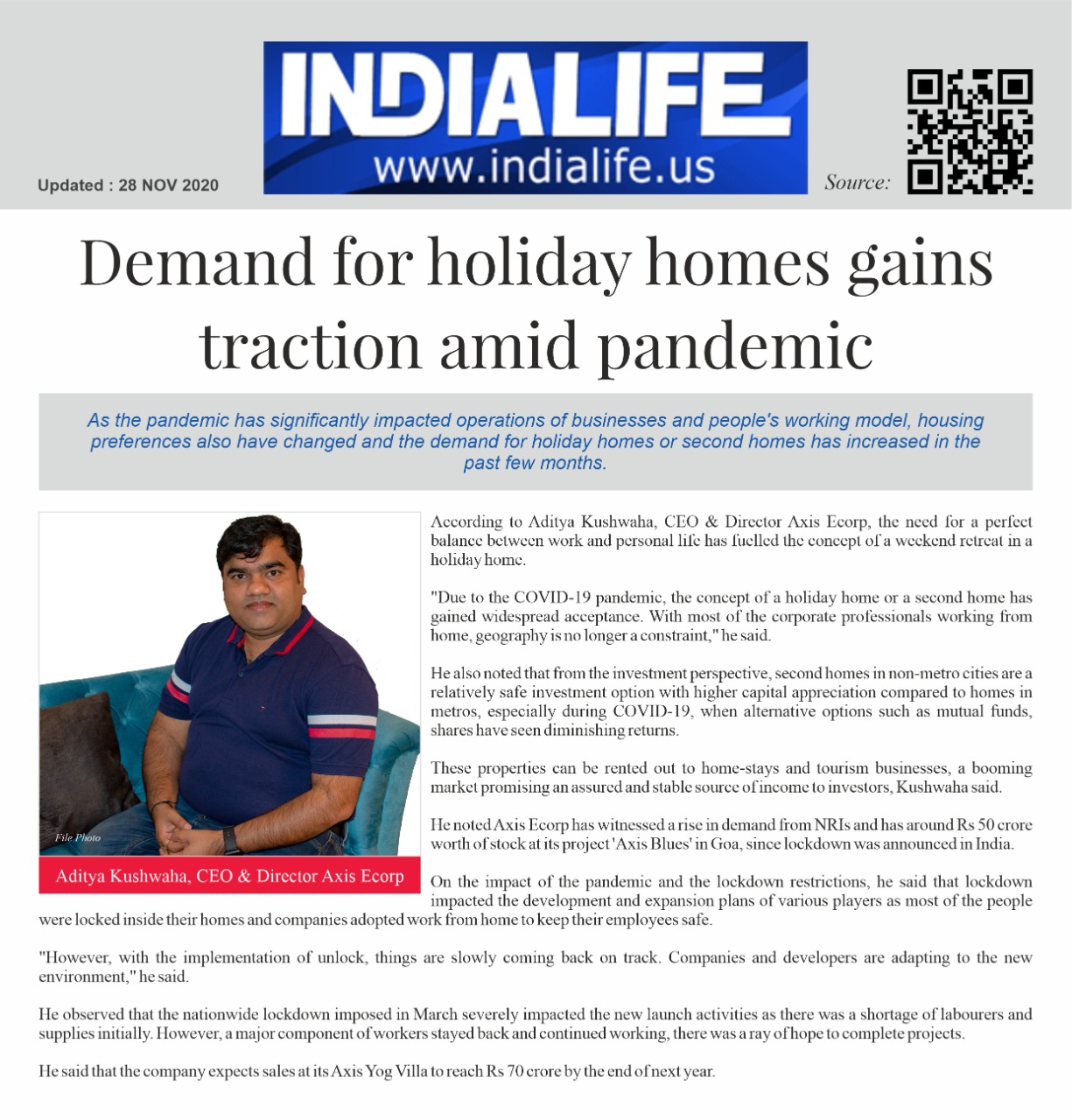 Demand for holiday homes gains traction amid pandemic