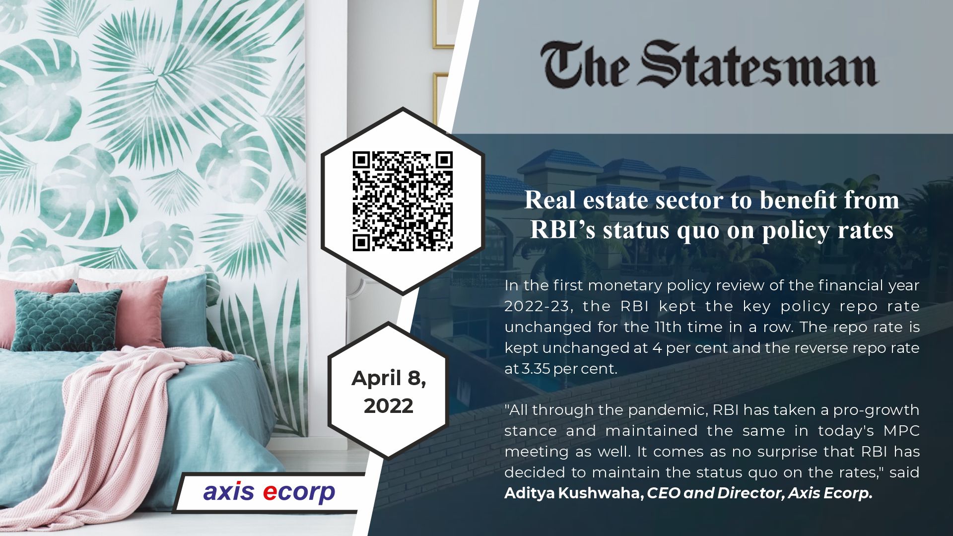 Real estate sector to benefit from RBI's status quo on policy rates