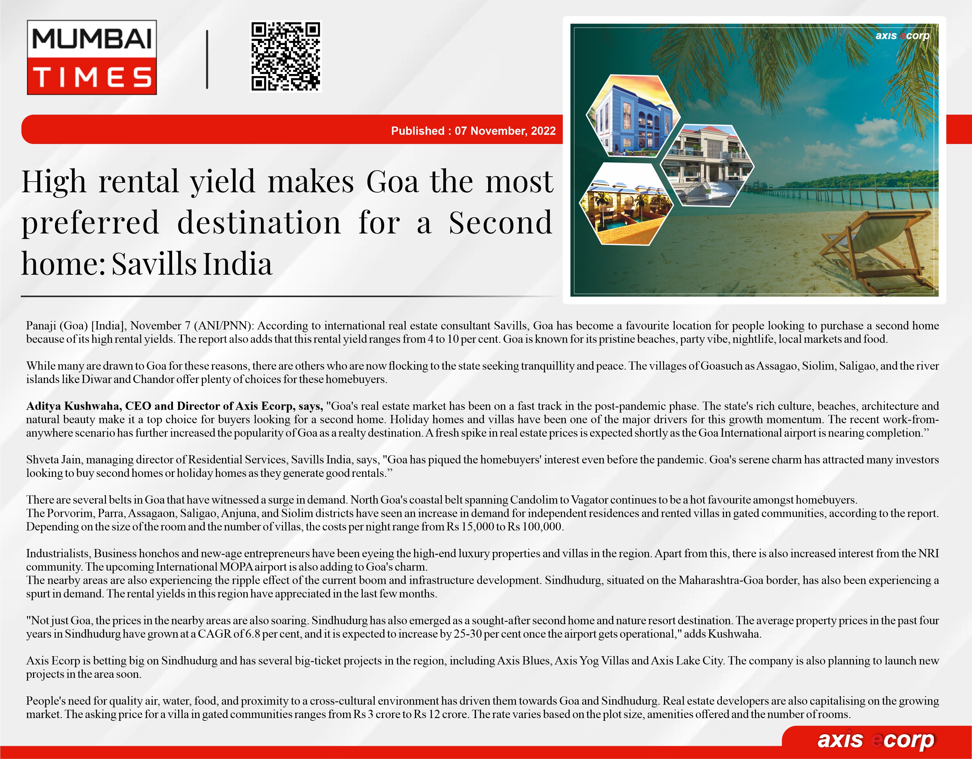 High rental yield makes Goa the most preferred destination 