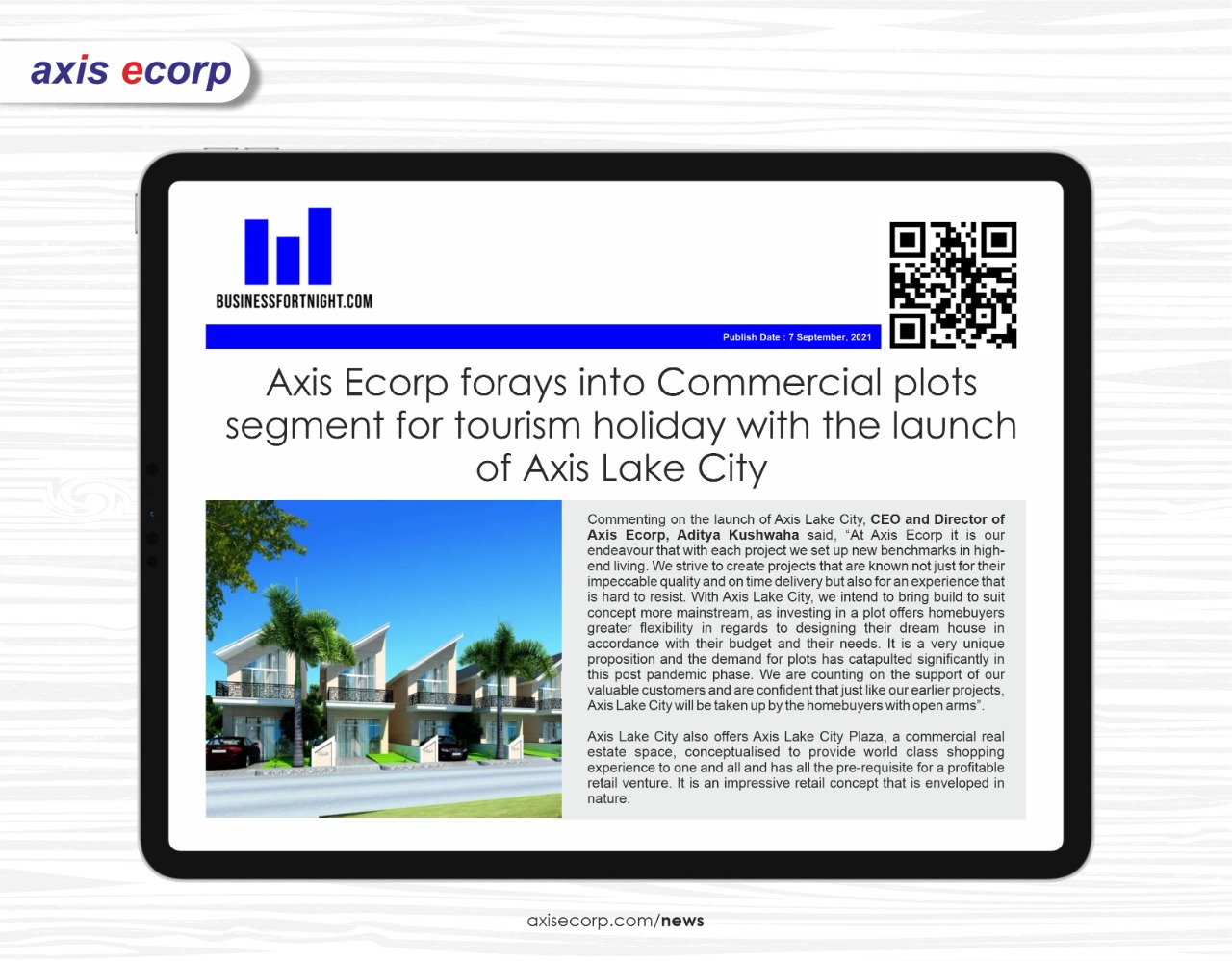 Axis Ecorp Forays into Commercial Plots Segment For Tourism Holiday